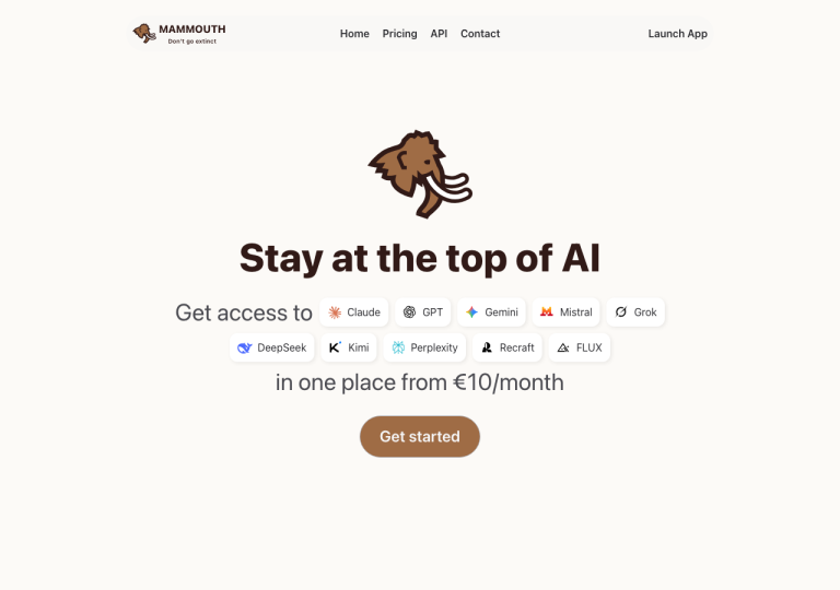 Capture d'écran du site mammouth.ai